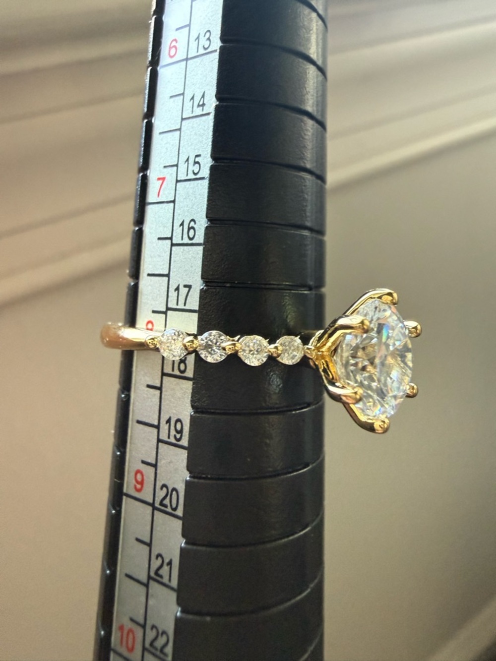 NEW! 18k Gold Plated Round-Cut Solitaire Engagement Ring with Accent Diamonds - Picture 8 of 14